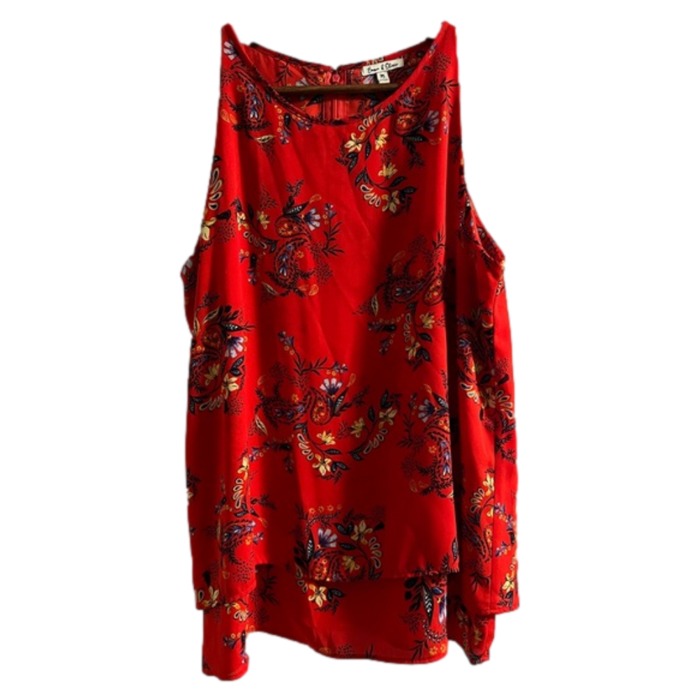 Women’s Emma & Olivia Sleeveless Red Floral Blouse Size Medium